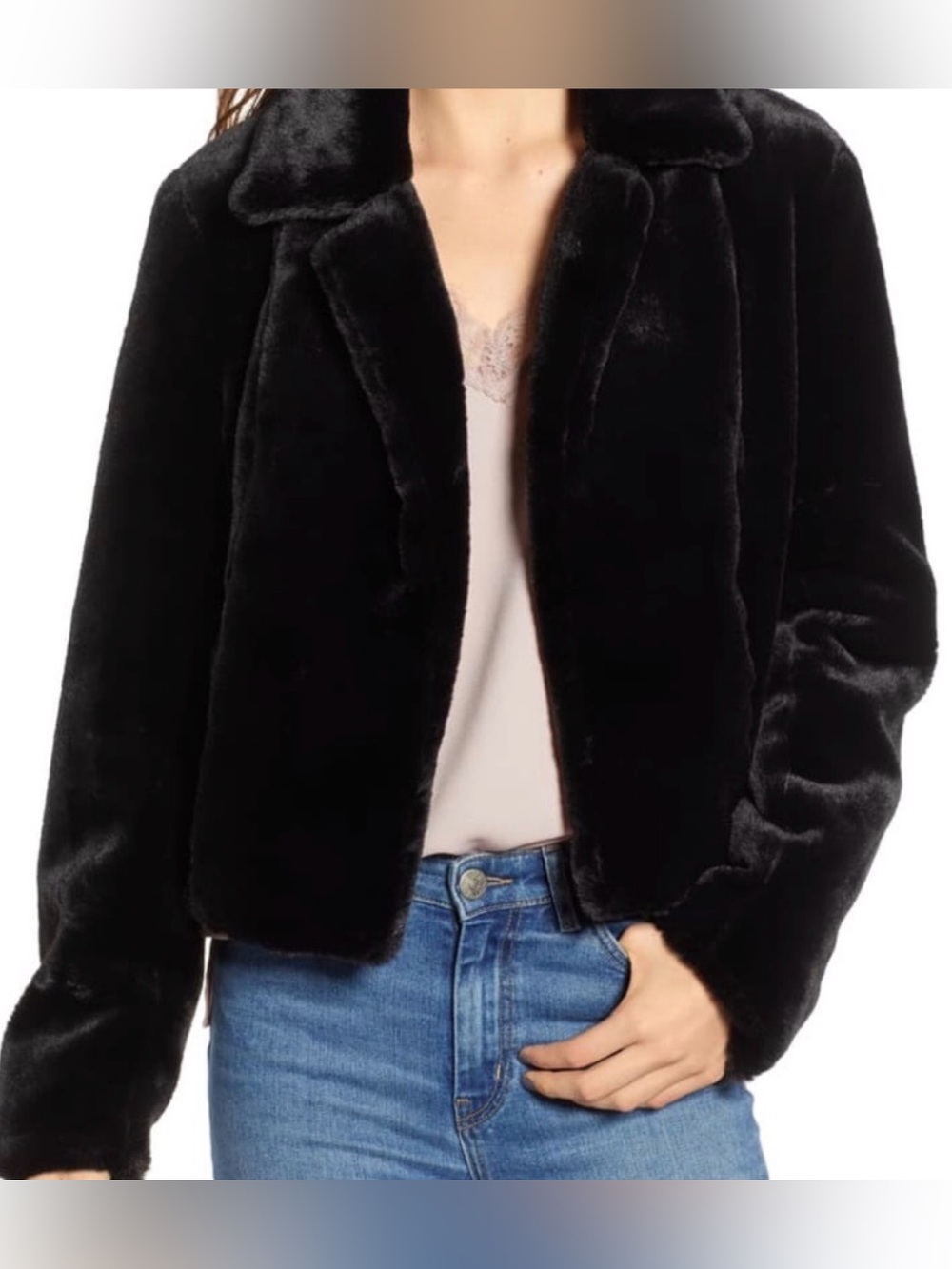 Blank NYC Black Faux-Fur Jacket - Women’s Cozy Short Coat